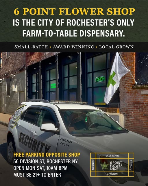 6 Point Flower Shop free parking opposite the shop at 56 Division St Rochester NY