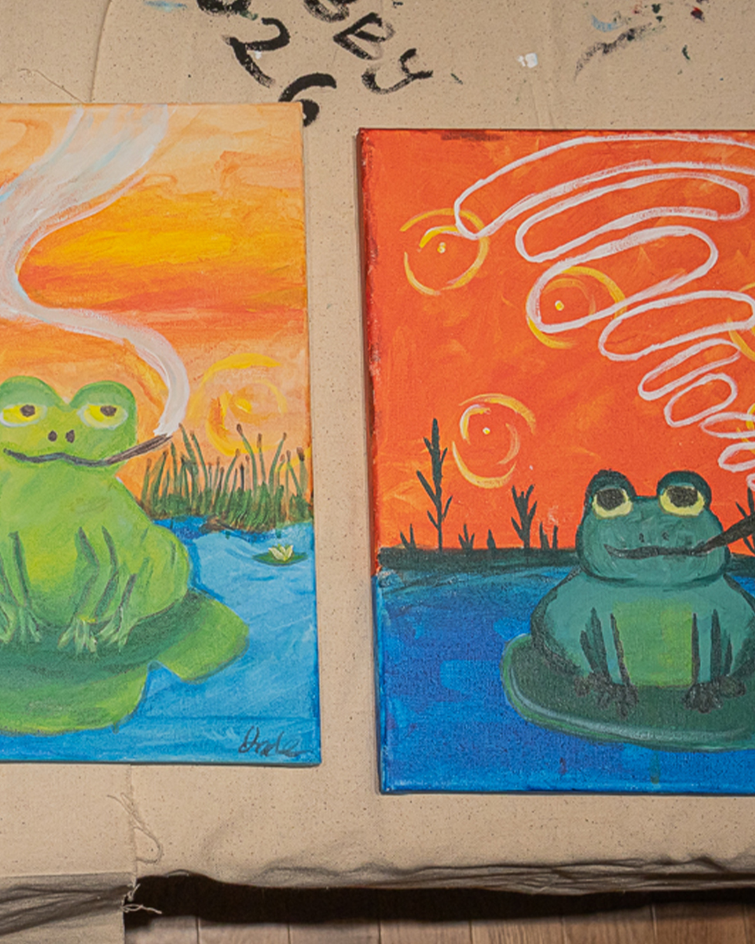 The class artwork on display at the first Puff N Paint at 6 Point Flower Shop